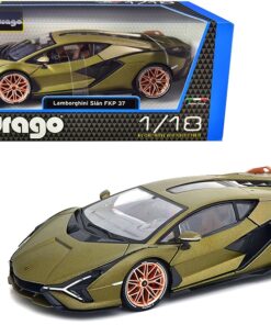 Lamborghini Sian FKP 37 Matt Green Metallic with Copper Wheels 1/18 Diecast Model Car by Bburago